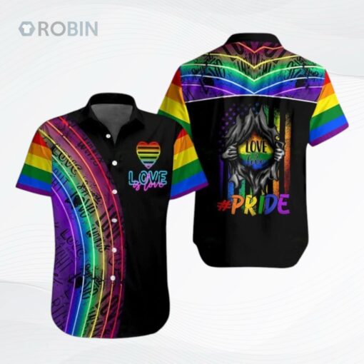 Lgbt Flower Unisex Hawaiian Shirt, Pride Love Is Love Rainbow Hawaiian Shirt