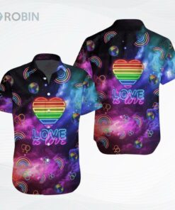 Lgbt Galaxy Love Is Love Neon Style Hawaiian Shirt Lgbt Galaxy Love Is Love Neon Style Hawaiian Shirt