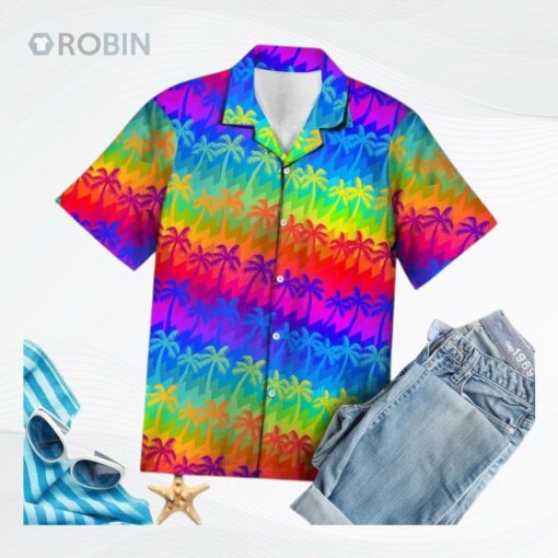LGBT Hawaii Shirt Coconut Palm Tree LGBT Rainbow Color Hawaiian Aloha Shirt