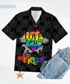 LGBT Hawaii Shirt Love Is Love Inside Black White Trpical Leafs Hawiian Aloha Shirt LGBT Hawaii Shirt Love Is Love Inside Black White Trpical Leafs Hawiian Aloha Shirt