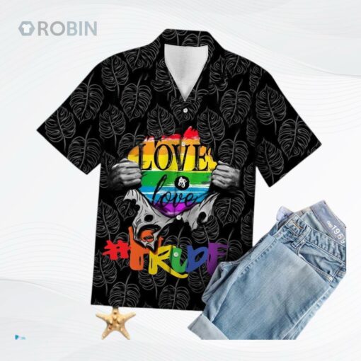 LGBT Hawaii Shirt Love Is Love Inside Black White Trpical Leafs Hawiian Aloha Shirt