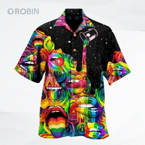 LGBT Hawaiian Shirt LGBT Rainbow Color Mouths Candy Graphic Design Hawaii Aloha Shirt