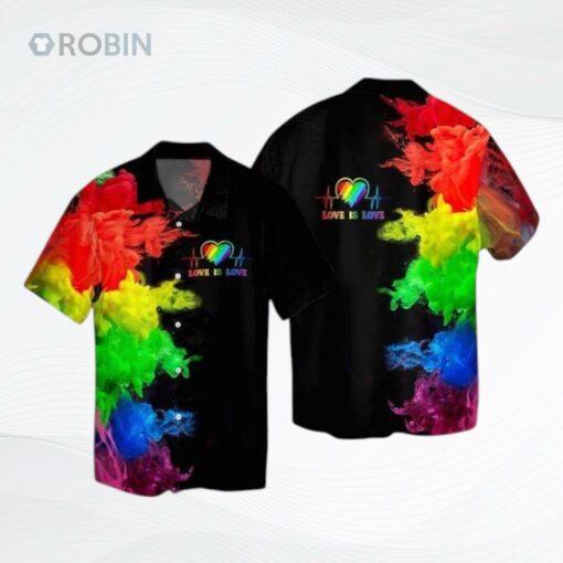 LGBT Hawaiian Shirt Love Is Love Heartbeat Rainbow Smoke Hawaiian Aloha Shirt