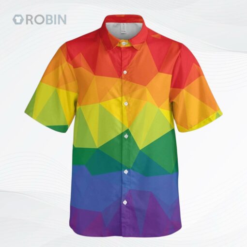 Lgbt Polygon Pattern Unisex Hawaiian Shirt, Rainbow Color Hawaiian Shirt