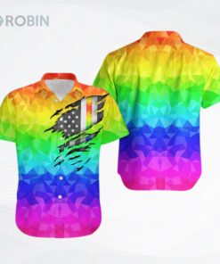 LGBT Pride Hawaiian Shirt Rainbow Polygonal American Flag Inside Hawaii Aloha Shirt LGBT Pride Hawaiian Shirt Rainbow Polygonal American Flag Inside Hawaii Aloha Shirt