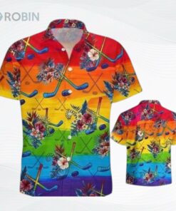 LGBT Pride Month Hawaiian Hockey, Rainbow Hockey Tropical Design Hawaiian Shirt For Gay