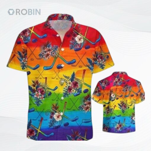 LGBT Pride Month Hawaiian Hockey, Rainbow Hockey Tropical Design Hawaiian Shirt For Gay