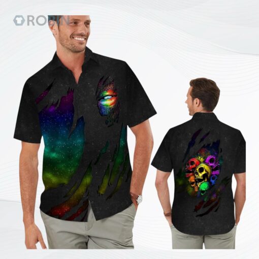 Lgbt Skulls Torn Fabric Men Hawaiian Shirt For Pride Month