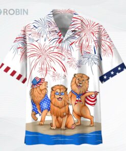 Lion Hawaiian Shirts, Independence’s Day Funny Hawaii Shirt, Patriotic Gift, Lion Lover Gift