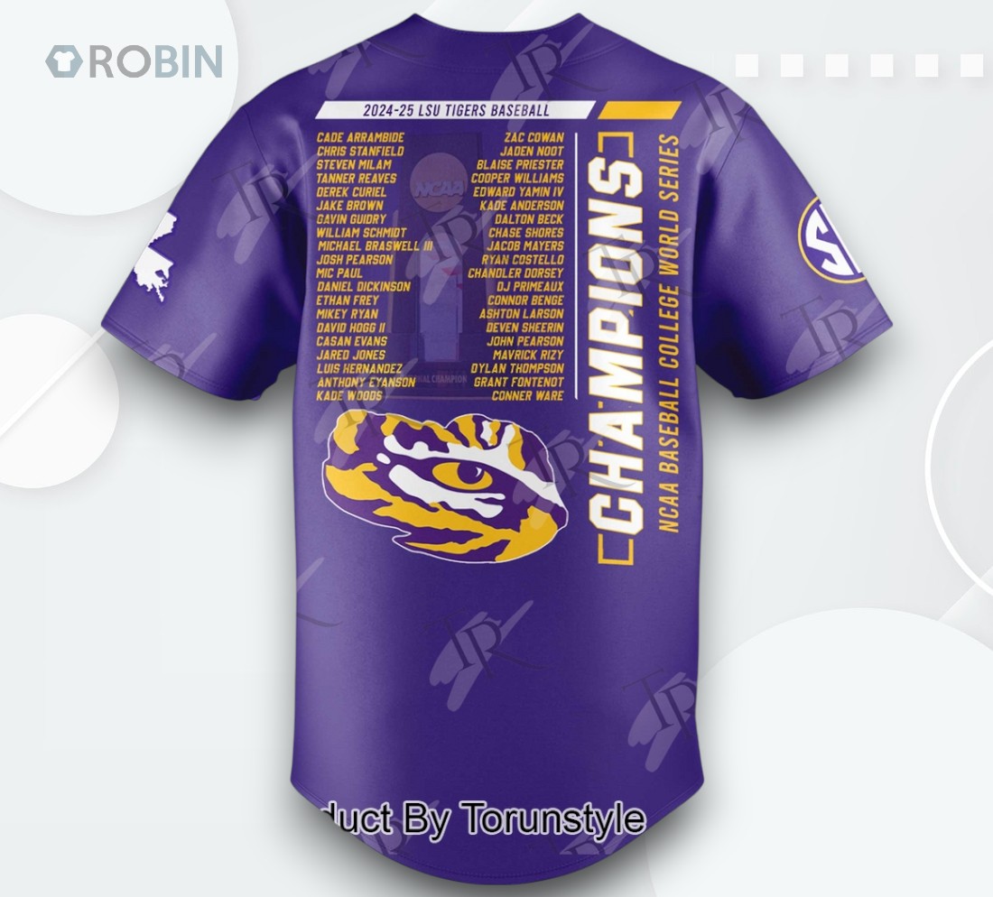 LSU Tigers Champions NCAA Baseball College World Series 2025 Limited Edition Baseball Jersey LSU Tigers Champions NCAA Baseball College World Series 2025 Limited Edition Baseball Jersey
