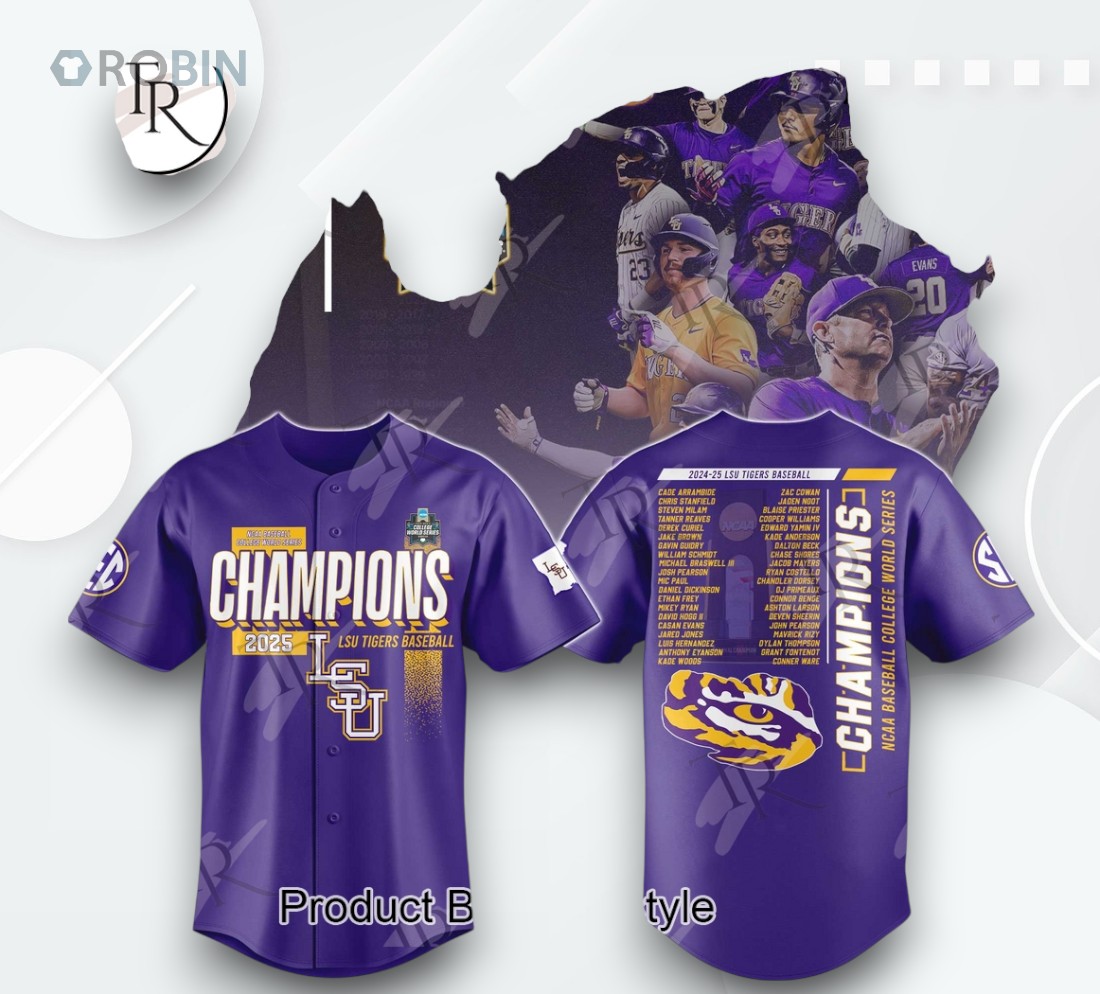 LSU Tigers Champions NCAA Baseball College World Series 2025 Limited Edition Baseball Jersey LSU Tigers Champions NCAA Baseball College World Series 2025 Limited Edition Baseball Jersey