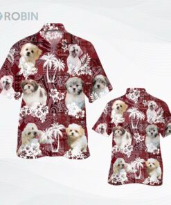 Malshi Hawaiian Shirt, Red Tribal Pattern Hawaiian Shirt For Dog Lovers