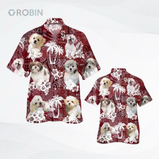 Malshi Hawaiian Shirt, Red Tribal Pattern Hawaiian Shirt For Dog Lovers
