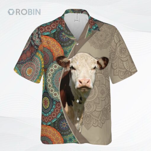 Mandala Pattern Hereford Hawaiian Shirt Farm Gift