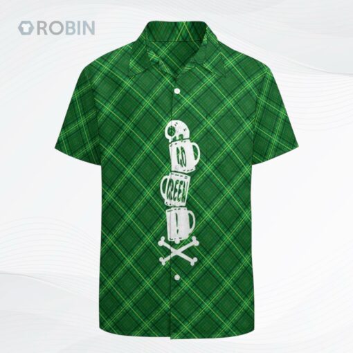 Men Button Down Shirt Short Sleeve Stretch Mens St Patricks Day 3D Clover Hawaiian Shirt Gift for Irish