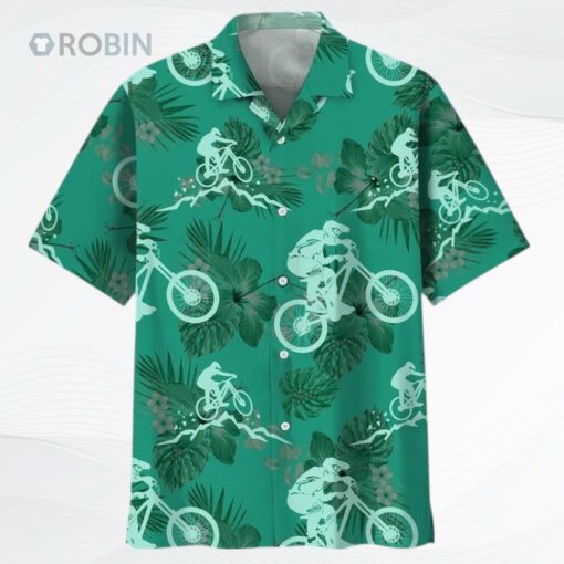 Mountain Bike Kelly Green, Biker Hawaii Aloha Beach Shirts, Mountain Bike Hawaiian Shirts
