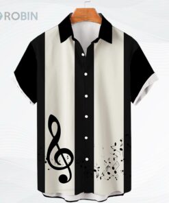 Music Note Hawaiian Shirt Black and White Hawaiian Shirt Gift for Musician