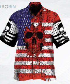 Nice Skull U.S Flag Pattern Hawaiian Shirt, Gift For Skull Lovers