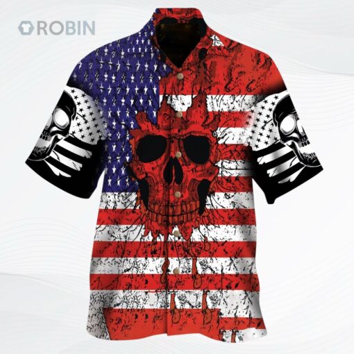 Nice Skull U.S Flag Pattern Hawaiian Shirt, Gift For Skull Lovers