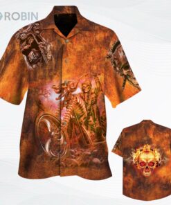 Old Grunge Biker Skull Sublimation On Hawaii Aloha Shirst, Skeleton Hawaiian Shirts