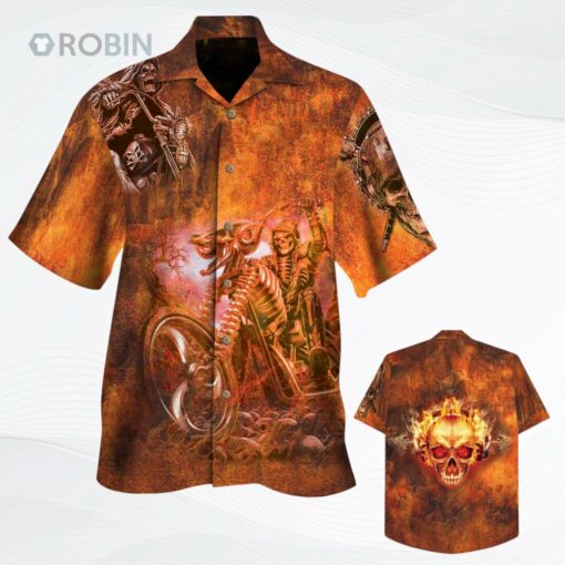 Old Grunge Biker Skull Sublimation On Hawaii Aloha Shirst, Skeleton Hawaiian Shirts
