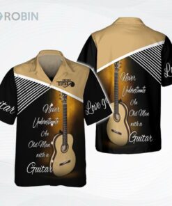 Old Man With Guitar 3D Hawaiian Shirt, Love Guitar Hawaiian Shirt, Men’s Guitarist Hawaii Shirt