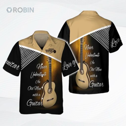 Old Man With Guitar 3D Hawaiian Shirt, Love Guitar Hawaiian Shirt, Men’s Guitarist Hawaii Shirt