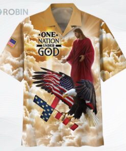 One Nation Under God 3D Full Printed Hawaiian Shirt For Summer, Patriotic 4th Of Jul Hawaii Aloha Beach Shirt