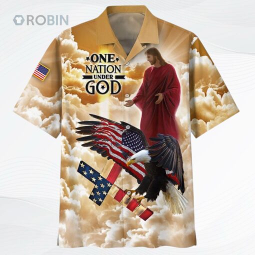 One Nation Under God 3D Full Printed Hawaiian Shirt For Summer, Patriotic 4th Of Jul Hawaii Aloha Beach Shirt