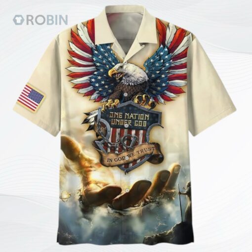 One Nation Under God Hawaiian Shirt, 3D Full Printed Eagle Hawaiian Shirts, In God We Trust Hawaiian Shirt