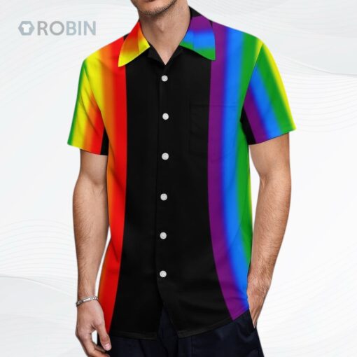 Pastel Rainbow Stripes Gay Pride Lgbt Support Hawaiian Vintage Shirt Mens Button Down Tropical Hawaii Beach Shirts