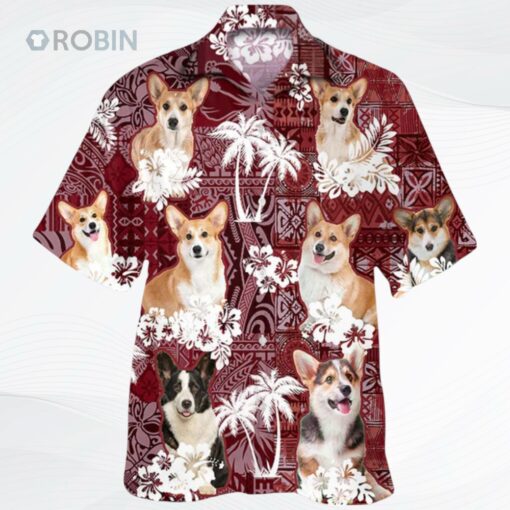 Pembroke Welsh Corgi Hawaiian Shirt, Dog Hawaiian Shirt Red Tribal Pattern