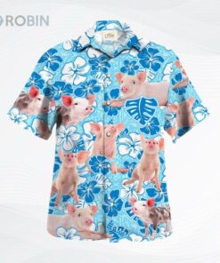 Pig Blue Floral Hawaiian Shirt, Pig Hawaiian Shirt Short Sleeve, Summer Hawaii Shirt For Farmer