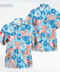Pig Blue Floral Hawaiian Shirt, Pig Hawaiian Shirt Short Sleeve, Summer Hawaii Shirt For Farmer
