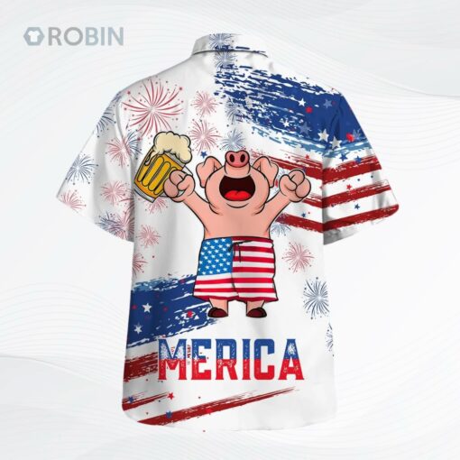 Pig Drink Beer Hawaiian Shirt Funny Merica Pig USA Flag Pattern Hawaii Shirt Men Women
