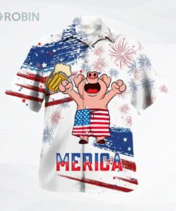Pig Drink Beer Hawaiian Shirt Funny Merica Pig USA Flag Pattern Hawaii Shirt Men Women