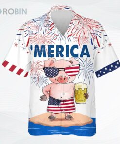 Pig Hawaiian Shirt, Independence Day Hawaii Aloha Beach Shirt, Best 4th Of Jul Hawaiian Shirt