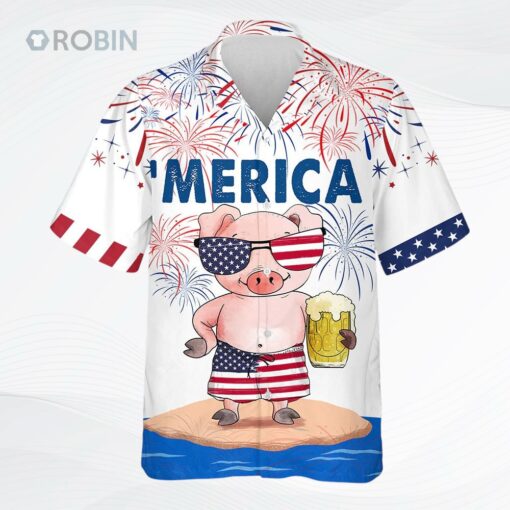 Pig Hawaiian Shirt, Independence Day Hawaii Aloha Beach Shirt, Best 4th Of Jul Hawaiian Shirt