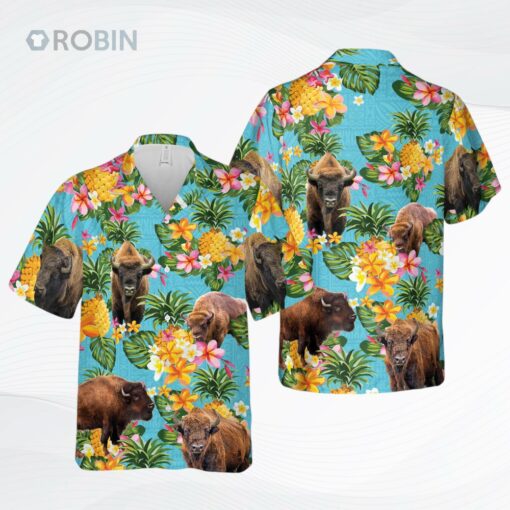 Pineapple Hawaiian Theme For Bison Lovers All 3D Printed Hawaiian Shirt