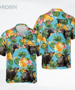 Pineapple Hawaiian Theme For Black Angus Cattle Lovers All 3D Printed Hawaiian Shirt
