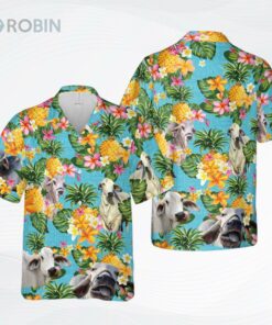 Pineapple Hawaiian Theme For Brahman Cattle Lovers All 3D Printed Hawaiian Shirt