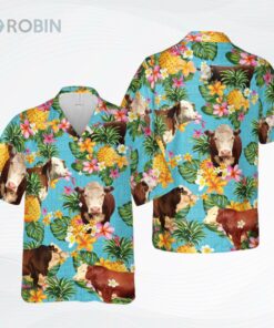 Pineapple Hawaiian Theme For Hereford Cattle Lovers All 3D Printed Hawaiian Shirt