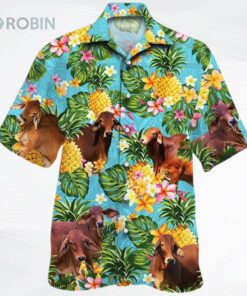 Pineapple Hawaiian Theme For Red Brahman Cattle Lovers All 3D Printed Hawaiian Shirt