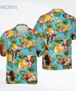 Pineapple Hawaiian Theme For Texas Longhorn Cattle Lovers All 3D Printed Hawaiian Shirt