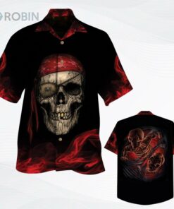 Pirate Skull Red Hawaiian Shirt, Men Skull Hawaiian Shirt, Women Hawaii Shirts