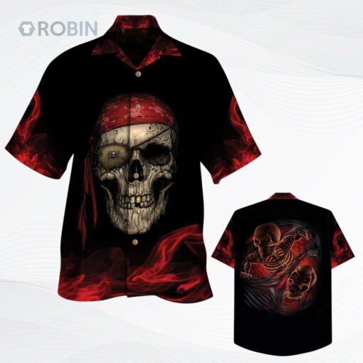 Pirate Skull Red Hawaiian Shirt, Men Skull Hawaiian Shirt, Women Hawaii Shirts