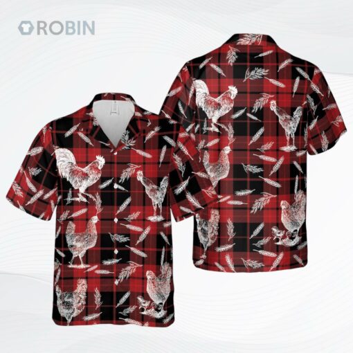 Plaid Pattern Chicken All Over Printed 3D Hawaiian Shirt