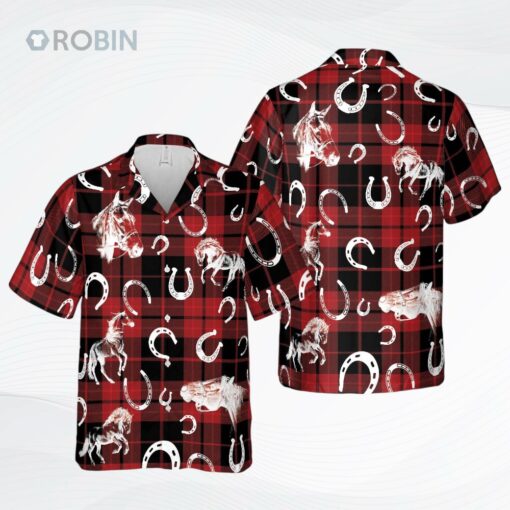 Plaid Pattern Horse All Over Printed 3D Hawaiian Shirt