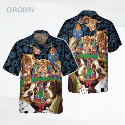 Poker Dogs 3D Hawaiian Shirt, Funny Dog Hawaiian Shirt, Poker Hawaiian Shirt
