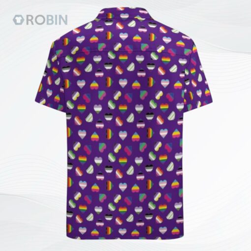 Pride Flag Heart Print Lgbt Gay Trans Bi Ace Queer Hawaiian Vintage Shirt Mens Button Down Tropical Hawaii Beach Shirts